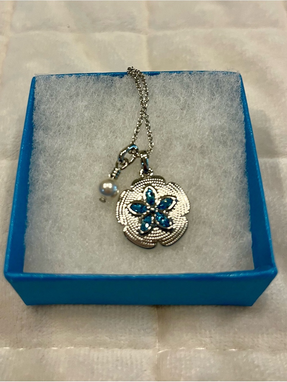 Touchstone Crystal Silver sea treasure Pendant Necklace with Blue Stones